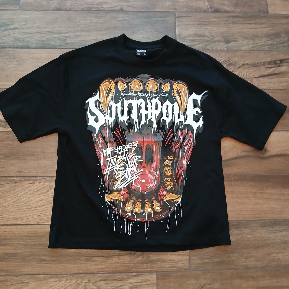 Southpole Shirt Mens Extra Large Black‎ Graphic Tee Streetwear Mouth Teeth